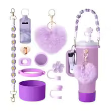 Straw Cap Set with Charm & Initial Keychain