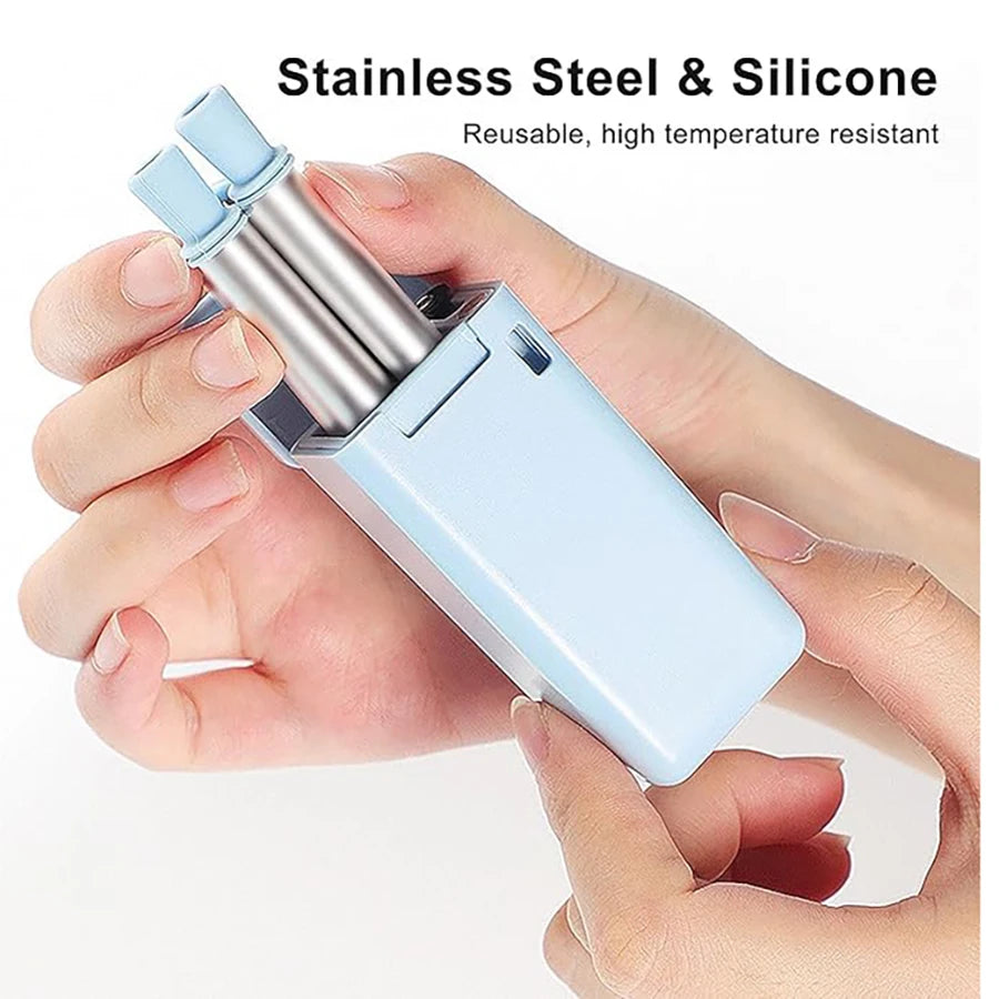 Folding Stainless Steel Straws – Set of 5 with Travel Case