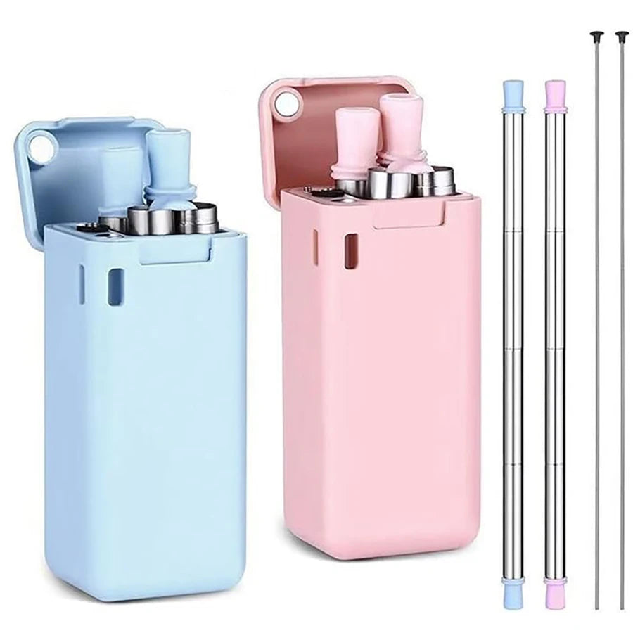 Folding Stainless Steel Straws – Set of 5 with Travel Case