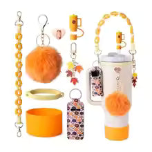 Straw Cap Set with Charm & Initial Keychain