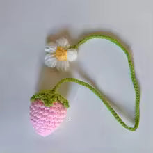 Cute Crochet Strawberry Car Ornaments – Set of 4