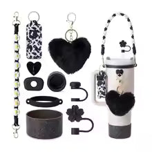 Straw Cap Set with Charm & Initial Keychain