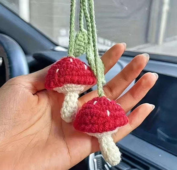 Crochet Red Mushroom Car Charm