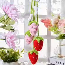Crochet Strawberry Car Decor (Set of 4)